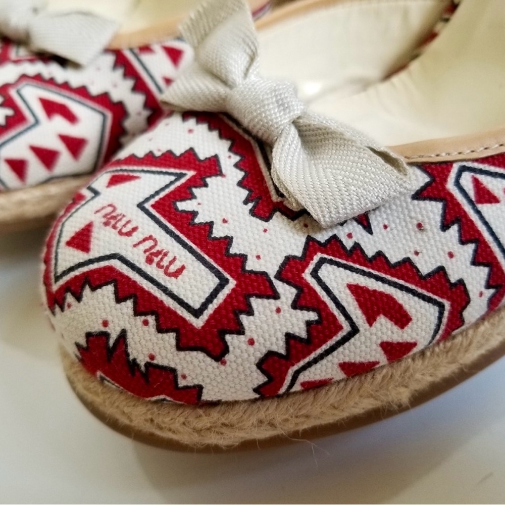 Miu Miu Red and White Espadrilles with Bow Accent